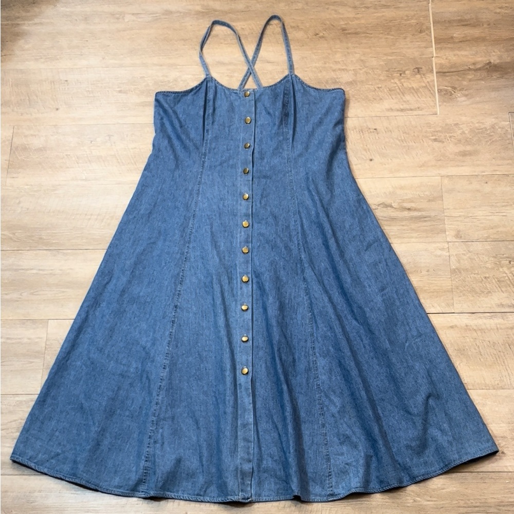 My Michelle Vintage Y2K Cotton Denim Front Button Midi Dress Size 14